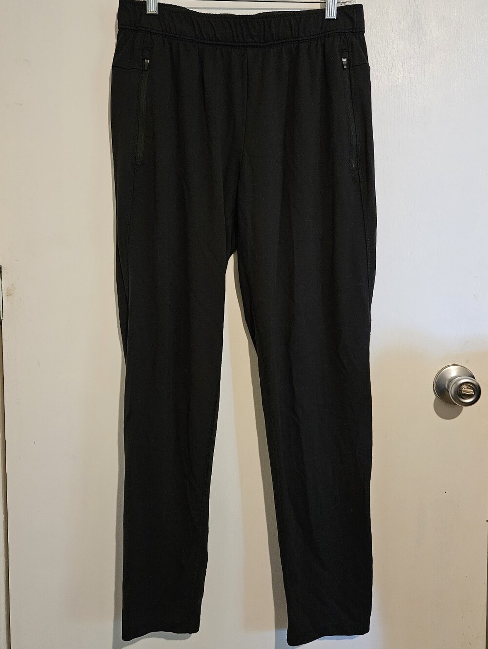 Athletic Works Mens Medium Black Stretch Jogger Pants Zip Pockets Drawstring